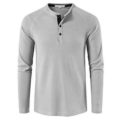 Men's T shirt Tee Waffle Shirt Henley Shirt Tee Waffle Knit Tee Plain Henley Street Vacation Long Sleeve Knit Clothing Apparel Fashion Designer Basic Lightinthebox