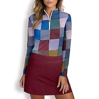 Women's Polo Shirt Golf Shirt Breathable Quick Dry Moisture Wicking Long Sleeve Golf Apparel Golf Clothes Regular Fit Zipper Stand Collar Plaid Spring Autumn Tennis Golf Pickleball Lightinthebox - thumbnail