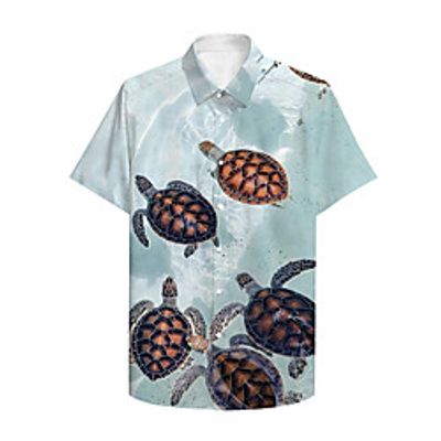 Men's Shirt 3D Print Tortoise Animal Plus Size 3D Print Button-Down Short Sleeve Casual Tops Casual Fashion Breathable Comfortable Light Green / Sports miniinthebox