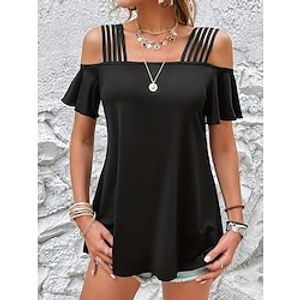 T shirt Tee Women's Black Solid Color Cold Shoulder Street Daily Fashion Off Shoulder S Lightinthebox