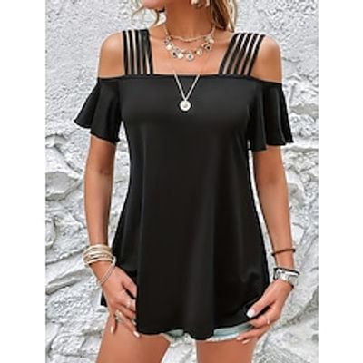 T shirt Tee Women's Black Solid Color Cold Shoulder Street Daily Fashion Off Shoulder S Lightinthebox