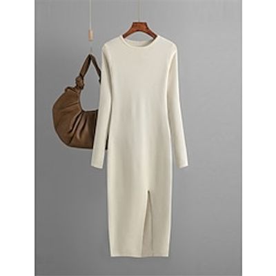 Women's Sweater Dress Crew Neck Ribbed Knit Polyester Split Knitted Fall Winter Long Outdoor Daily Going out Stylish Casual Soft Long Sleeve Pure Color Black Blue Khaki One-Size Lightinthebox Women's Sweater Dress Crew Neck Ribbed Knit Polyester Split Knitted Fall Winter Long Outdoor Daily Going out Stylish Casual Soft Long Sleeve Pure Color Black Blue Khaki One-Size Lightinthebox
