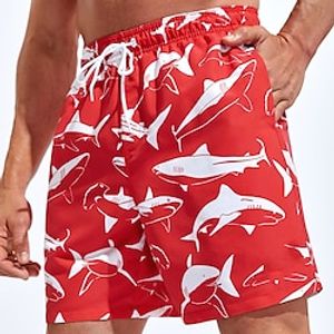 Men's Board Shorts Swim Shorts Swim Trunks Summer Shorts Beach Shorts Drawstring with Mesh lining Elastic Waist Animal Graphic Prints Dolphin Quick Dry Short Casual Daily Holiday Boho Hawaiian Red Lightinthebox