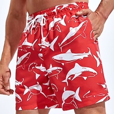 Men's Board Shorts Swim Shorts Swim Trunks Summer Shorts Beach Shorts Drawstring with Mesh lining Elastic Waist Animal Graphic Prints Dolphin Quick Dry Short Casual Daily Holiday Boho Hawaiian Red Lightinthebox