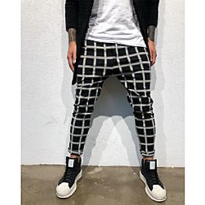 Men's Athleisure Sports Outdoor Sports Pants Sweatpants Loose Casual Sports Pants Lattice Full Length Pocket Print Grey Black / Drawstring / Elasticity miniinthebox