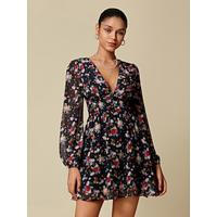 Floral Print Plunge Mini Dress - thumbnail