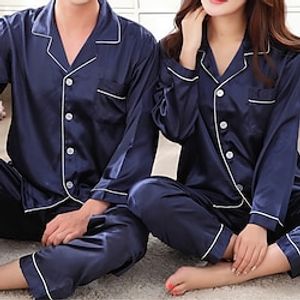Matching Pajamas Sets Couple Silk Button Down Nightwear Short Sleeve Sleepwear 2 Pieces Summer Loungewear Valentine's Day Gift Lightinthebox