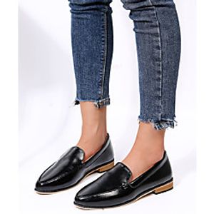 Women's Loafers  Slip-Ons Chunky Heel Pointed Toe PU Solid Colored Black miniinthebox