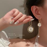 925 silver needle diamond shell letter A hoop earrings Korean personality asymmetric earrings niche design earrings