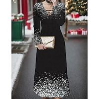 Women's Black Dress Party Dress Cocktail Dress Dress Long Dress Maxi Dress Black Dark Blue Long Sleeve Print Cut Out Spring Fall Winter V Neck Fashion Winter Dress Birthday S M L Lightinthebox - thumbnail