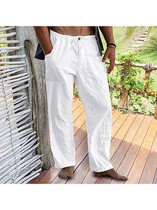 Men's Linen Elastic Waist Drawstring Pocket Loose Casual Pants