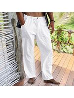 Men's Linen Elastic Waist Drawstring Pocket Loose Casual Pants - thumbnail