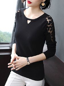 Round Neck Lace Patchwork Long Sleeve T-shirt