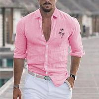 Men's Shirt Cotton Linen Shirt White Cotton Shirt Casual Shirt Cotton Shirt Black White Pink Long Sleeve Palm Tree Lapel Spring Fall Hawaiian Holiday Clothing Apparel Button-Down Lightinthebox