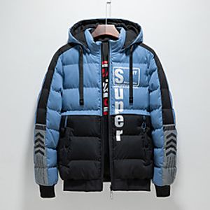 Men's Parka Daily Fall Winter Regular Coat V Neck Regular Fit Windproof Rain Waterproof Warm Casual Jacket Long Sleeve Color Block Letter Quilted Print Blue Yellow Gray Lightinthebox