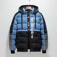 Men's Parka Daily Fall Winter Regular Coat V Neck Regular Fit Windproof Rain Waterproof Warm Casual Jacket Long Sleeve Color Block Letter Quilted Print Blue Yellow Gray Lightinthebox - thumbnail