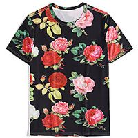 Men's T shirt 3D Print Plants 3D Print Print Short Sleeve Casual Tops Casual Beach Black  Red Lightinthebox - thumbnail