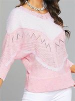 Women's Round Neck Cardigan Loose Hollow Striped Bat Sleeve Sweater