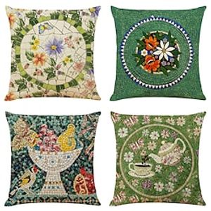 Mosaic Floral Double Side Cushion Cover 4PCS Soft Decorative Square Throw Pillow Cover Cushion Case Pillowcase for Sofa Bedroom 45 x 45 cm (18 x 18 Inch) Superior Quality Machine Washable Lightinthebox