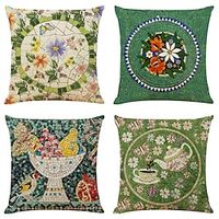 Mosaic Floral Double Side Cushion Cover 4PCS Soft Decorative Square Throw Pillow Cover Cushion Case Pillowcase for Sofa Bedroom 45 x 45 cm (18 x 18 Inch) Superior Quality Machine Washable Lightinthebox - thumbnail