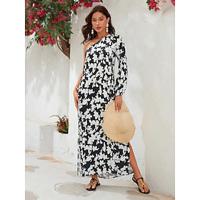 Satin Floral Print Puff Sleeve Maxi Dress