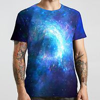 Men's Unisex Tee T shirt 3D Print Graphic Prints Interstellar Plus Size Print Short Sleeve Casual Tops Basic Designer Big and Tall Blue miniinthebox - thumbnail