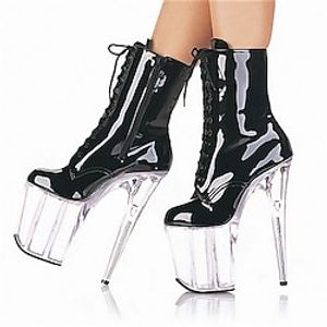 Women's Dance Boots Pole Dancing Shoes Performance Stilettos Ankle Boots Platform Solid Color Slim High Heel Round Toe Zipper Adults' White Black Lightinthebox