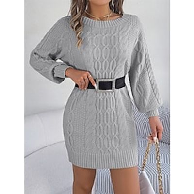 Women's Sweater Dress Jumper Dress Casual Dress Mini Dress Fashion Pure Color Outdoor Holiday Vacation Going out V Neck Long Sleeve 2023 Loose Fit Green khaki Gray S M L Lightinthebox