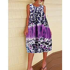 Women's Shift Dress Knee Length Dress Blue Purple Army Green Light Blue Sleeveless Floral Print Fall Summer Round Neck Elegant 2021 S M L XL XXL miniinthebox