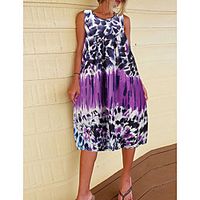 Women's Shift Dress Knee Length Dress Blue Purple Army Green Light Blue Sleeveless Floral Print Fall Summer Round Neck Elegant 2021 S M L XL XXL miniinthebox - thumbnail