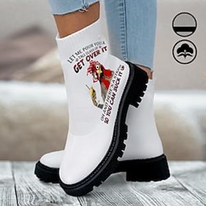Women's Boots Print Shoes Sock Boots Animal Print Daily Letter Animal Patterned Slogan Mid Calf Boots Winter Flat Heel Fashion Casual Comfort Tissage Volant White miniinthebox
