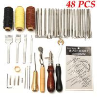 48 Pcs Leather Craft Tools Kit Hand Sewing Stitching Punch Carving Work Saddle - thumbnail