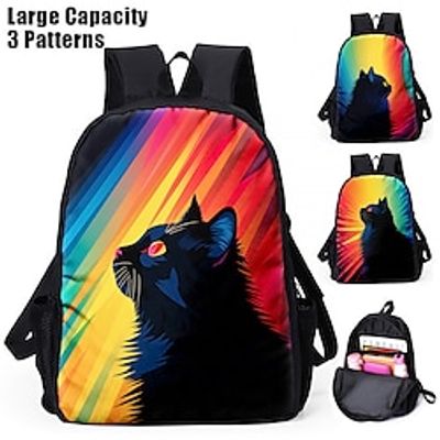 Men's Women's Backpack 3D Print Commuter Backpack School Daily Cat Abstract Art Polyester Large Capacity Breathable Lightweight Zipper Print Yellow Red Orange Lightinthebox