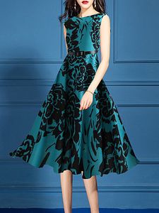 Round Neck Printed Skater Dress