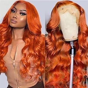 26 Inch 13X4 Orange Ginger Lace Front Wigs Pre Plucked Body Wave Wig Brazilian Colored Virgin Wigs for Black Women Invisible HD Lace Frontal Wigs Human Hair 180% Density Lightinthebox