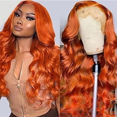 26 Inch 13X4 Orange Ginger Lace Front Wigs Pre Plucked Body Wave Wig Brazilian Colored Virgin Wigs for Black Women Invisible HD Lace Frontal Wigs Human Hair 180% Density Lightinthebox