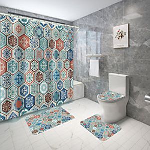 Graphic Geometry Series Digital Printing Four-piece Set Shower Curtains and Hooks Modern Polyester Machine Made Waterproof Bathroom Lightinthebox