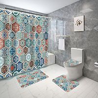 Graphic Geometry Series Digital Printing Four-piece Set Shower Curtains and Hooks Modern Polyester Machine Made Waterproof Bathroom Lightinthebox - thumbnail