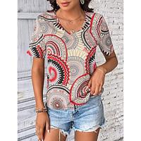 Women's T shirt Tee Graphic Casual Daily Red Print Short Sleeve Boho Print V Neck Regular Fit Summer Lightinthebox