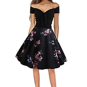 Women's A Line Dress Knee Length Dress Black Short Sleeve Print Print Spring Summer Off Shoulder Vintage 2022 S M L XL XXL miniinthebox