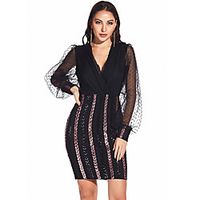 Women's Sheath Dress Short Mini Dress Black Long Sleeve Stripes Summer Casual 2021 S M L XL miniinthebox - thumbnail