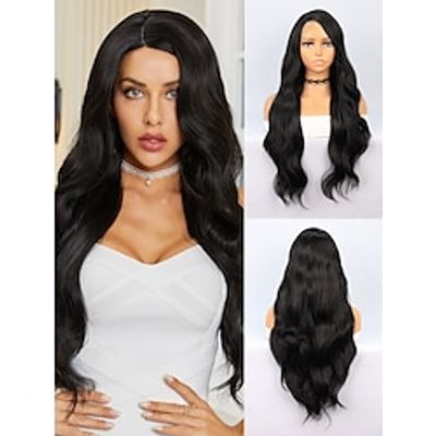 Synthetic Lace Wig Body Wave Style 28 inch Natural Black Asymmetrical U Part Wig Women's Wig Black Christmas Party Wigs Lightinthebox Synthetic Lace Wig Body Wave Style 28 inch Natural Black Asymmetrical U Part Wig Women's Wig Black Christmas Party Wigs Lightinthebox