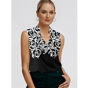 Women's Tank Top Floral Casual Holiday Black Blue Fuchsia Print Sleeveless Fashion V Neck Regular Fit Summer Lightinthebox