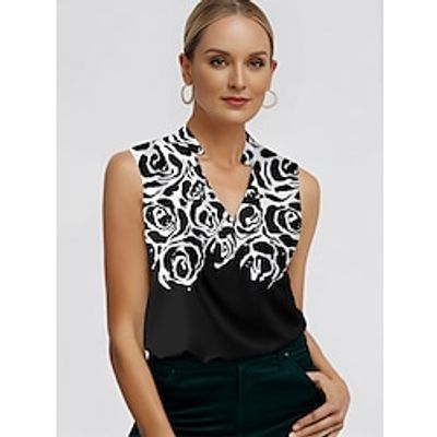 Women's Tank Top Floral Casual Holiday Black Blue Fuchsia Print Sleeveless Fashion V Neck Regular Fit Summer Lightinthebox