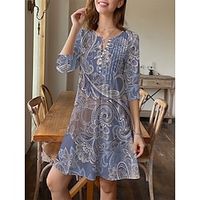 Women's Winter Dress T Shirt Dress Tee Dress Floral Print Button Crew Neck Mini Dress Fashion Streetwear Outdoor Daily Long Sleeve Regular Fit Purple Fall Winter S M L XL 2XL Lightinthebox - thumbnail