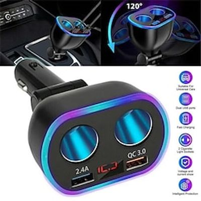 DC 12V LED 2 Way Car Cigarette Lighter Socket Splitter Dual USB Charger Adapter Lightinthebox