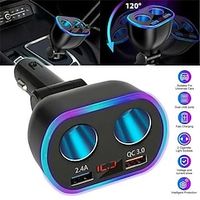 DC 12V LED 2 Way Car Cigarette Lighter Socket Splitter Dual USB Charger Adapter Lightinthebox - thumbnail