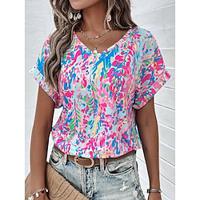 Women's T shirt Tee Floral Casual Holiday Pink Print Short Sleeve Fashion V Neck Regular Fit Summer Lightinthebox