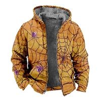 Spiders Spider web Casual Men's Fleece Jacket Coat Hoodie Jacket Halloween Daily Wear Vacation Winter Hooded Long Sleeve White Purple Brown S M L Polyester Jacket Lightinthebox - thumbnail