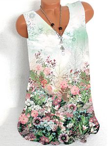 V Neck Printed Sleeveless T-shirt